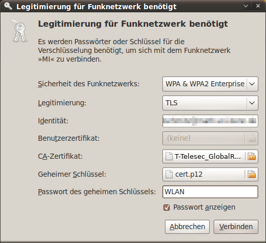 Legitimierung f&uuml;r Funknetzwerk ben&ouml;tigt